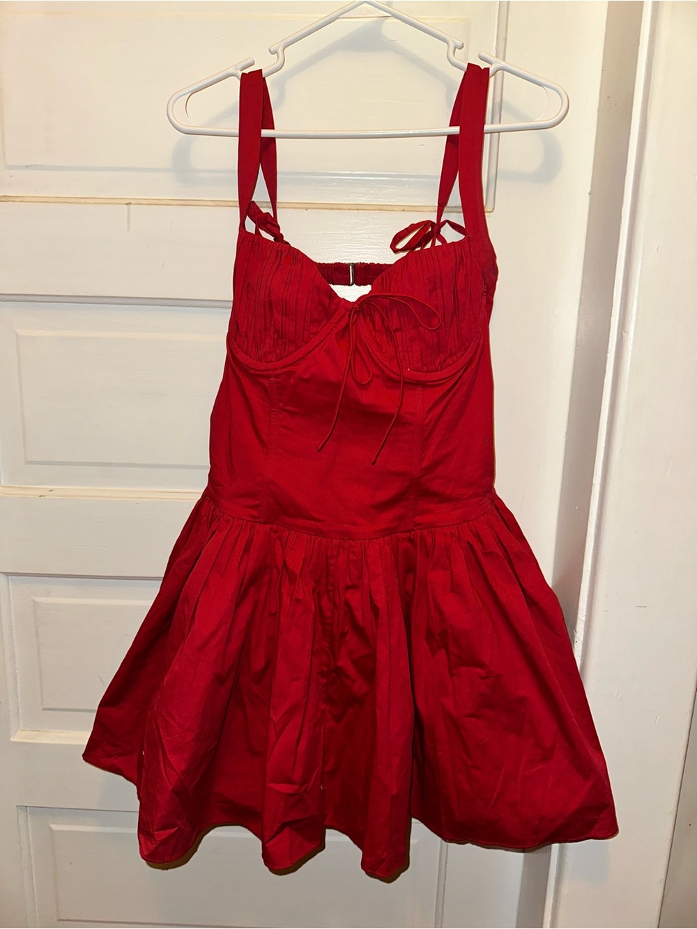 For Love & Lemons Helena Poplin Bustier Mini Dress in Red Sz Large - Picture 7 of 14